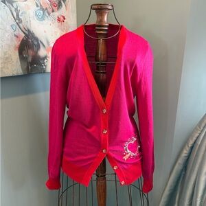 Elegant Pink Cardigan with Heart Embroidery